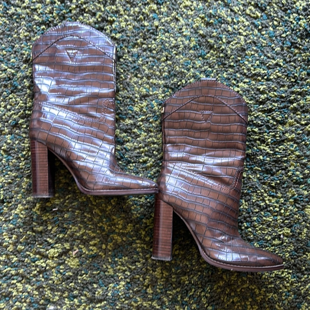 Guess Vegan Crocodile Leather Cowboy-Inspired Heeled Boots